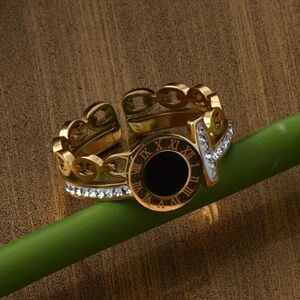 Elegant Vintage Roman Numerals Stainless Steel Double Layer-Black Disc-Ring